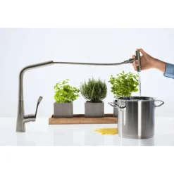 Hansgrohe Metris Select M71 Single Lever Kitchen Mixer 320 With Pull-Out Spout - Stainless Steel -Faucet Shop 14884800 d1
