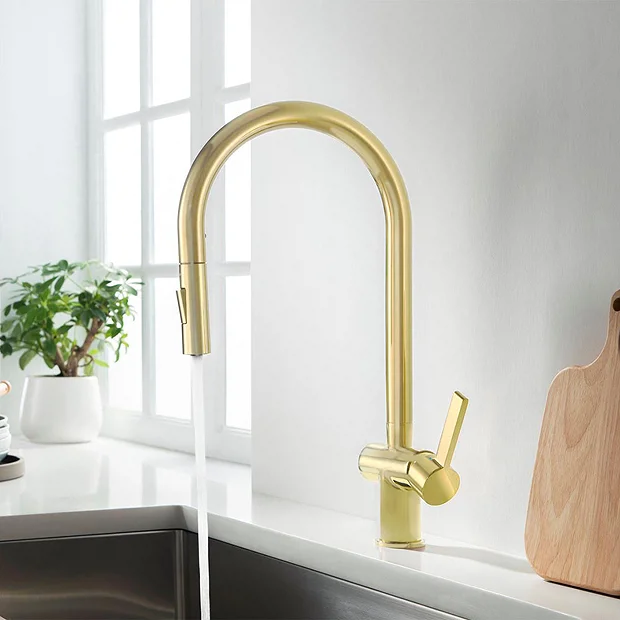 JTP Vos Brushed Brass Single Lever Kitchen Sink Mixer With Pull Out Spray 2 JTP Vos Brushed Brass Single Lever Kitchen Sink Mixer With Pull Out Spray - Image 2
