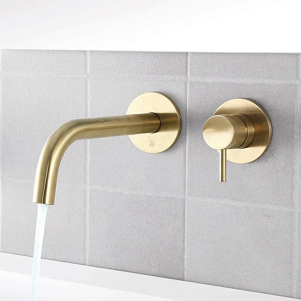 JTP Vos Brushed Brass Wall Mounted Single Lever Basin Mixer 3 JTP Vos Brushed Brass Wall Mounted Single Lever Basin Mixer - Image 3