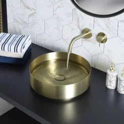 JTP Vos Brushed Brass Wall Mounted Single Lever Basin Mixer