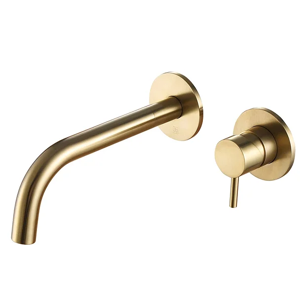 JTP Vos Brushed Brass Wall Mounted Single Lever Basin Mixer 2 JTP Vos Brushed Brass Wall Mounted Single Lever Basin Mixer - Image 2