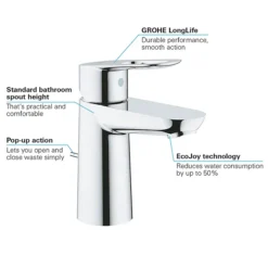 Grohe BauLoop S-Size Mono Basin Mixer With Pop-up Waste -Faucet Shop 23335000 d1