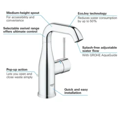 Grohe Essence M-Size Mono Basin Mixer With Pop-up Waste - Chrome -Faucet Shop 23462001 d1