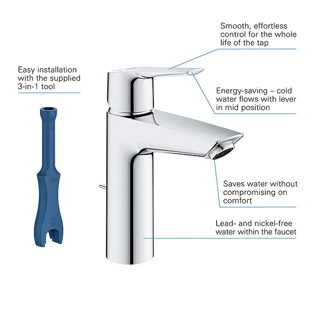 Grohe QuickFix Start SilkMove ES M-Size Mono Basin Mixer With Pop-up Waste 1 Grohe QuickFix Start SilkMove ES M-Size Mono Basin Mixer With Pop-up Waste