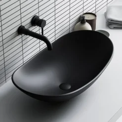Arezzo Round Matt Black Wall Mounted (2TH) Basin Mixer Tap -Faucet Shop 2wmtblk d6