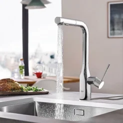 Grohe Essence Kitchen Sink Mixer With Pull Out Spray - Chrome -Faucet Shop 30270000 d1