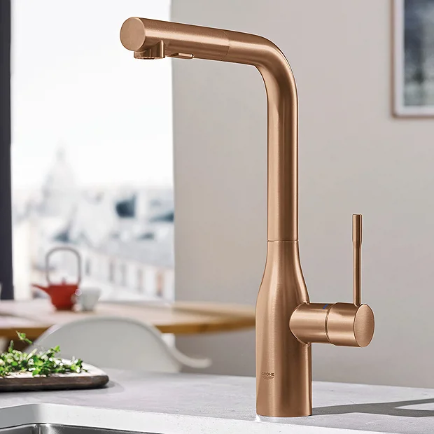 Grohe Essence Rose Gold Kitchen Sink Mixer With Pull Out Spray - Brushed Warm Sunset 2 Grohe Essence Rose Gold Kitchen Sink Mixer With Pull Out Spray - Brushed Warm Sunset - Image 2