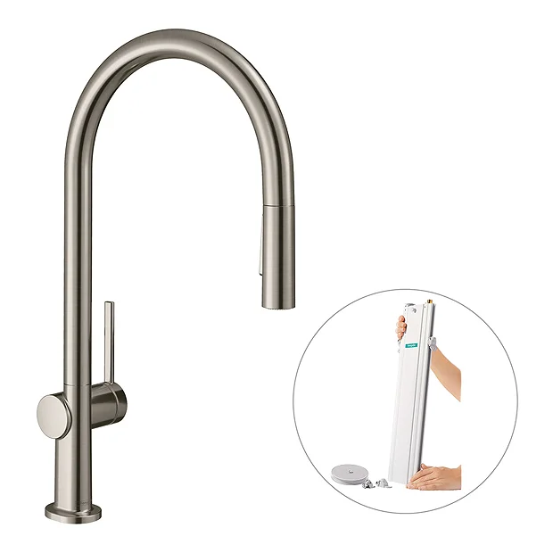 Hansgrohe Talis M54 Single Lever Kitchen Mixer 210 With Pull Out Spray And SBox - Stainless Steel 2 Hansgrohe Talis M54 Single Lever Kitchen Mixer 210 With Pull Out Spray And SBox - Stainless Steel - Image 2