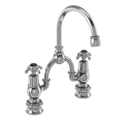 Burlington Anglesey Regent Black 2TH Bridge Curved Spout Basin Mixer (200mm Centers)
