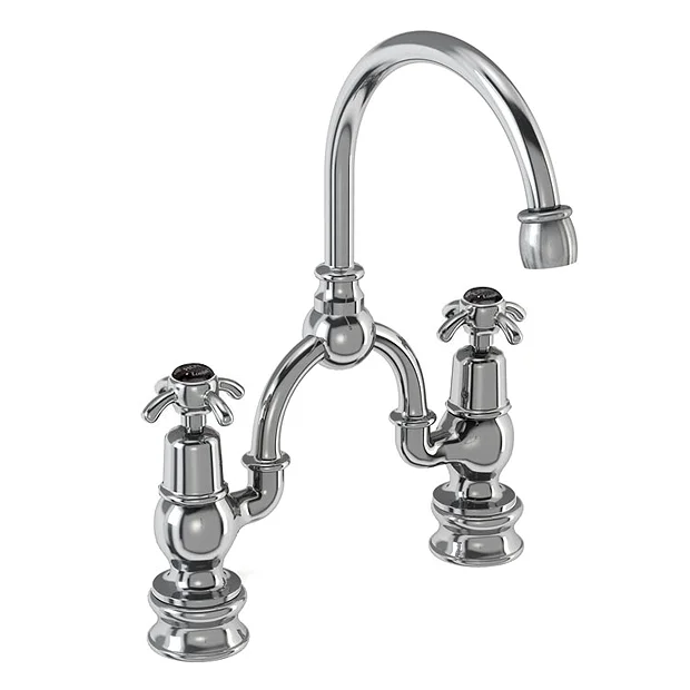 Burlington Anglesey Regent Black 2TH Bridge Curved Spout Basin Mixer (200mm Centers) 1 Burlington Anglesey Regent Black 2TH Bridge Curved Spout Basin Mixer (200mm Centers)