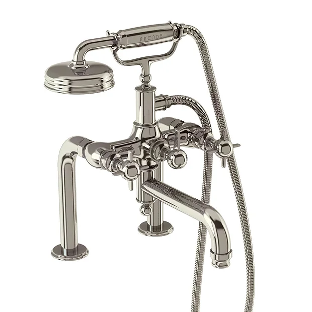 Arcade Deck Mounted Bath Shower Mixer - Nickel - Various Tap Head Options 2 Arcade Deck Mounted Bath Shower Mixer - Nickel - Various Tap Head Options - Image 2