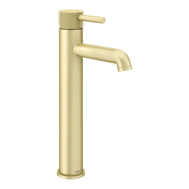 Arezzo Fluted Round Brushed Brass High Rise Mono Basin Mixer Tap 2 Arezzo Fluted Round Brushed Brass High Rise Mono Basin Mixer Tap - Image 2
