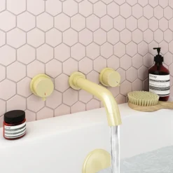 Faucet Shop 8 Arezzo Round Brushed Brass Wall Mounted (3TH) Bath Filler Tap