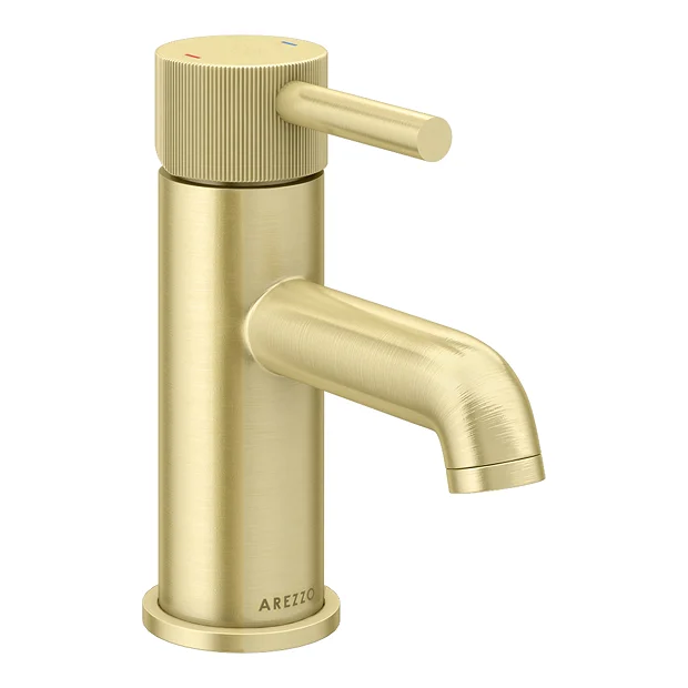 Arezzo Fluted Round Brushed Brass Basin Mono Mixer 2 Arezzo Fluted Round Brushed Brass Basin Mono Mixer - Image 2