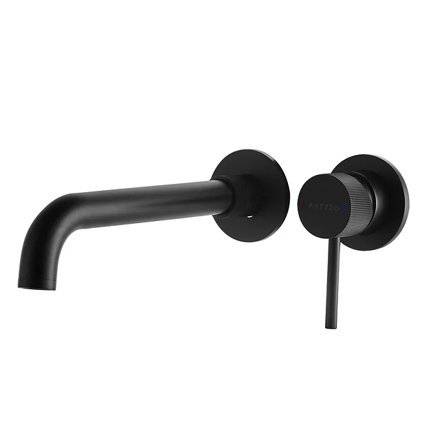 Arezzo Fluted Round Matt Black Wall Mounted (2TH) Basin Mixer Tap 3 Arezzo Fluted Round Matt Black Wall Mounted (2TH) Basin Mixer Tap - Image 3