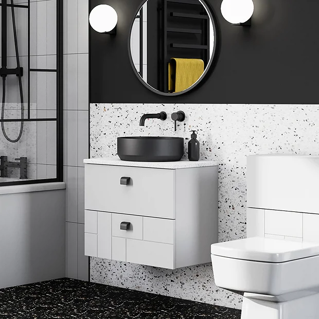 Arezzo Fluted Round Matt Black Wall Mounted (2TH) Basin Mixer Tap 6 Arezzo Fluted Round Matt Black Wall Mounted (2TH) Basin Mixer Tap - Image 6