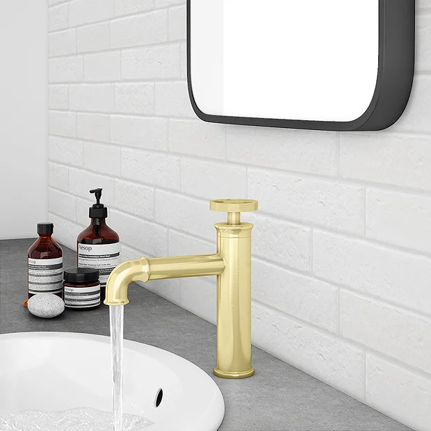 Arezzo Brushed Brass Industrial Style Mono Basin Mixer 2 Arezzo Brushed Brass Industrial Style Mono Basin Mixer - Image 2