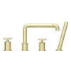 Arezzo Brushed Brass 4TH Industrial Style Deck Mounted Bath Shower Mixer Inc. Pull Out Handset