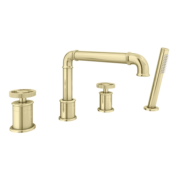 Arezzo Brushed Brass 4TH Industrial Style Deck Mounted Bath Shower Mixer Inc. Pull Out Handset 4 Arezzo Brushed Brass 4TH Industrial Style Deck Mounted Bath Shower Mixer Inc. Pull Out Handset - Image 4