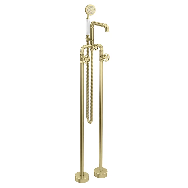 Arezzo Brushed Brass Industrial Style Freestanding Bath Shower Mixer Tap 3 Arezzo Brushed Brass Industrial Style Freestanding Bath Shower Mixer Tap - Image 3