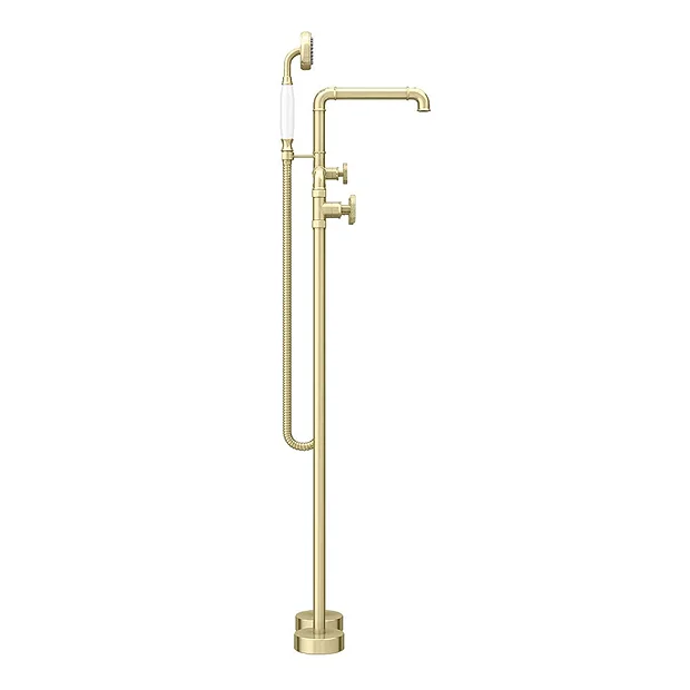 Arezzo Brushed Brass Industrial Style Freestanding Bath Shower Mixer Tap 4 Arezzo Brushed Brass Industrial Style Freestanding Bath Shower Mixer Tap - Image 4