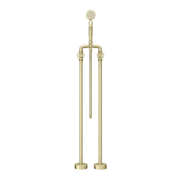 Arezzo Brushed Brass Industrial Style Freestanding Bath Shower Mixer Tap 5 Arezzo Brushed Brass Industrial Style Freestanding Bath Shower Mixer Tap - Image 5