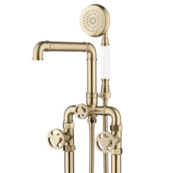 Arezzo Brushed Brass Industrial Style Freestanding Bath Shower Mixer Tap 11 Arezzo Brushed Brass Industrial Style Freestanding Bath Shower Mixer Tap -Faucet Shop azisbb05 n d5