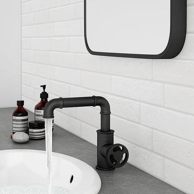 Arezzo Matt Black Industrial Style Side Tap Head Basin Mixer 5 Arezzo Matt Black Industrial Style Side Tap Head Basin Mixer - Image 5