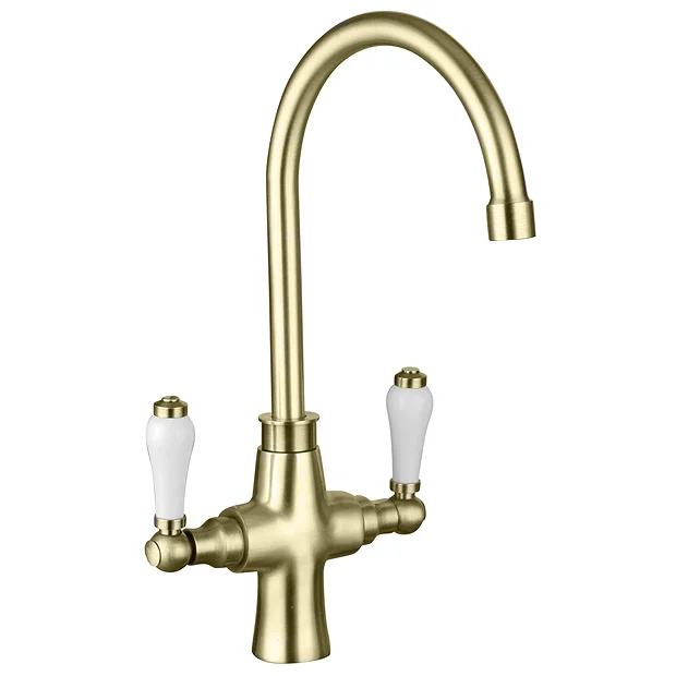 Arezzo Dual-Lever Traditional Kitchen Tap Brushed Brass 1 Arezzo Dual-Lever Traditional Kitchen Tap Brushed Brass