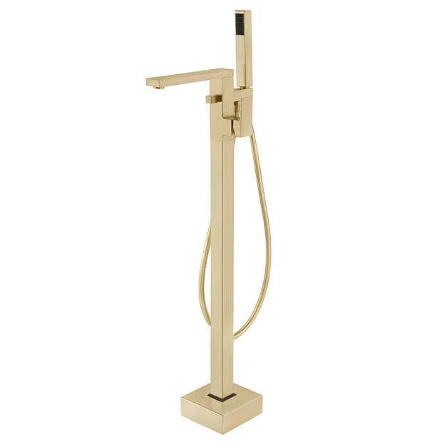 Arezzo Square Brushed Brass Floor Mounted Free-standing Bath Shower Mixer 2 Arezzo Square Brushed Brass Floor Mounted Free-standing Bath Shower Mixer - Image 2