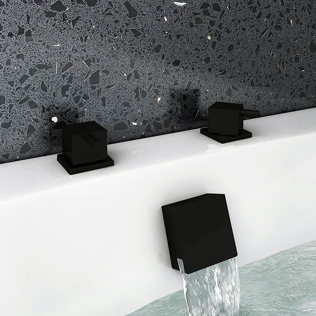 Arezzo Square Matt Black Deck Bath Side Valves With Freeflow Bath Filler 2 Arezzo Square Matt Black Deck Bath Side Valves With Freeflow Bath Filler - Image 2