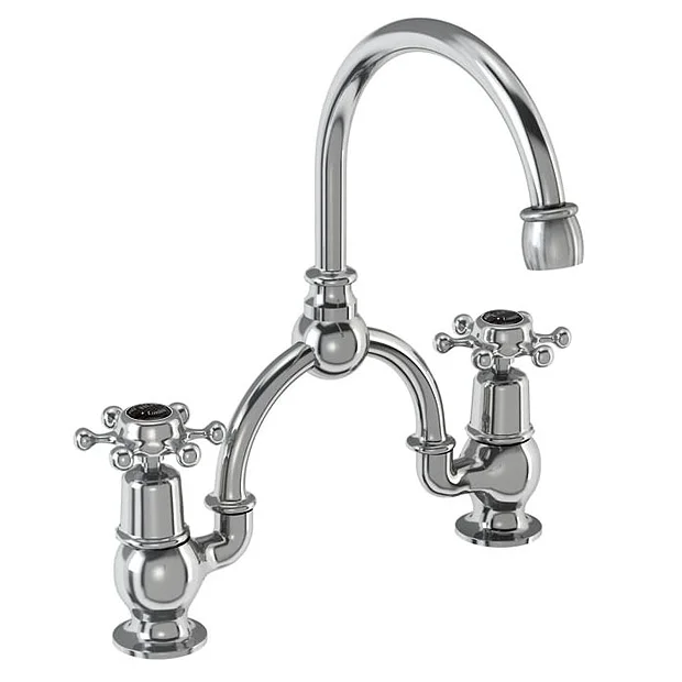 Burlington Birkenhead Black 2TH Bridge Curved Spout Basin Mixer (230mm Centers) 1 Burlington Birkenhead Black 2TH Bridge Curved Spout Basin Mixer (230mm Centers)