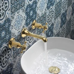 Crosswater Belgravia Unlacquered Brass Crosshead Wall Mounted 3 Hole Set Basin Mixer