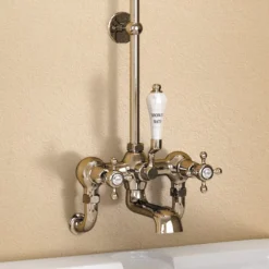 Burlington Claremont Wall Mounted Bath Shower Mixer W Rigid Riser, Straight Arm & 6" Rose -Faucet Shop burlingtonclaremontwallmountedbathshowermixerh295cld1