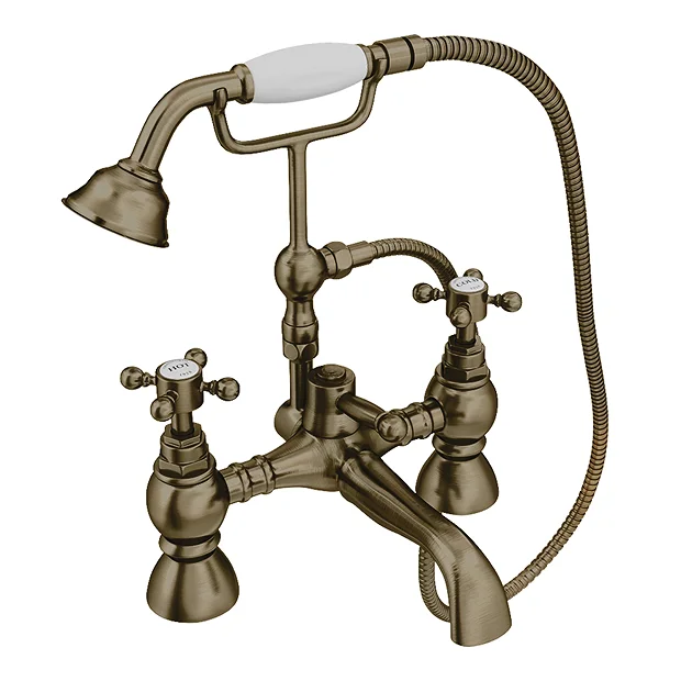 Chatsworth 1928 Antique Brass Crosshead Bath Shower Mixer Tap With Shower Kit 1 Chatsworth 1928 Antique Brass Crosshead Bath Shower Mixer Tap With Shower Kit