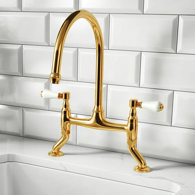 Chatsworth Antique Gold Traditional Bridge Lever Kitchen Sink Mixer 2 Chatsworth Antique Gold Traditional Bridge Lever Kitchen Sink Mixer - Image 2