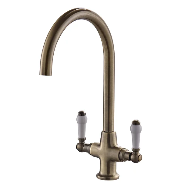 Chatsworth Antique Brass Dual-Lever Traditional Kitchen Tap 1 Chatsworth Antique Brass Dual-Lever Traditional Kitchen Tap