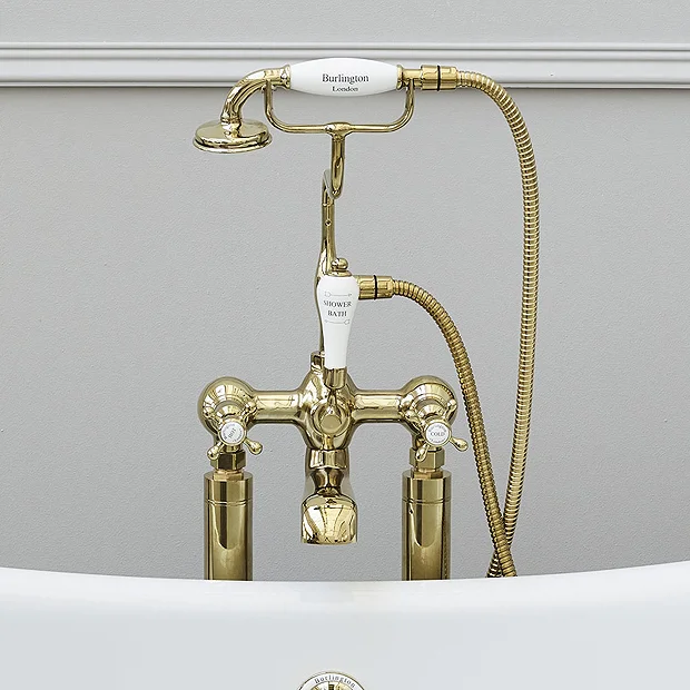 Burlington Gold Claremont Deck Mounted Bath Shower Mixer 1 Burlington Gold Claremont Deck Mounted Bath Shower Mixer