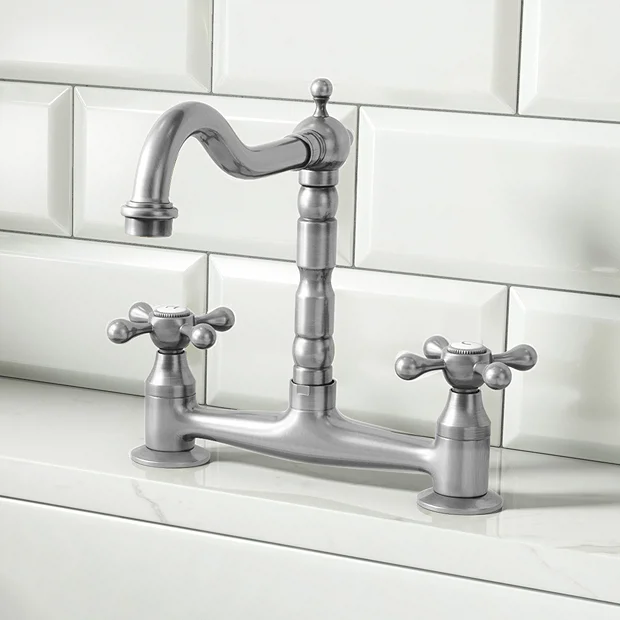 Britannia Classic Bridge Sink Mixer - Brushed Nickel 2 Britannia Classic Bridge Sink Mixer - Brushed Nickel - Image 2