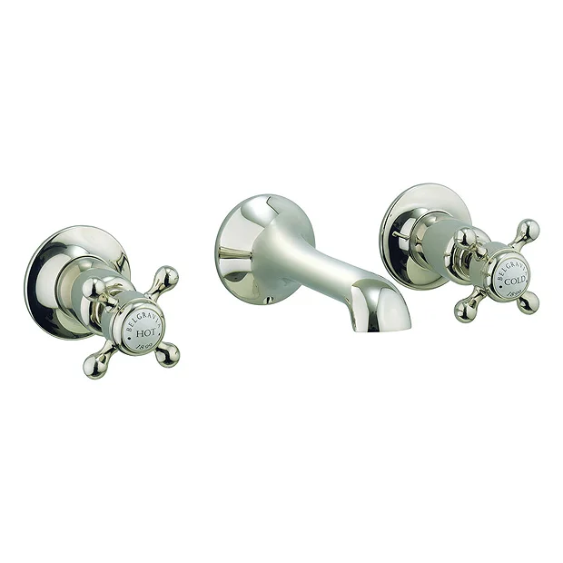 Crosswater - Belgravia Crosshead Wall Mounted 3 Hole Set Basin Mixer - Nickel 2 Crosswater - Belgravia Crosshead Wall Mounted 3 Hole Set Basin Mixer - Nickel - Image 2