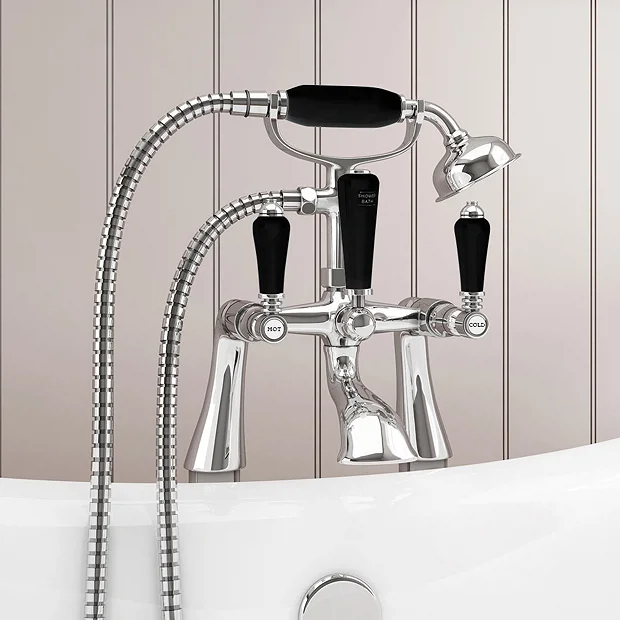 Lancaster Black Traditional Bath Shower Mixer Taps + Shower Kit 1 Lancaster Black Traditional Bath Shower Mixer Taps + Shower Kit