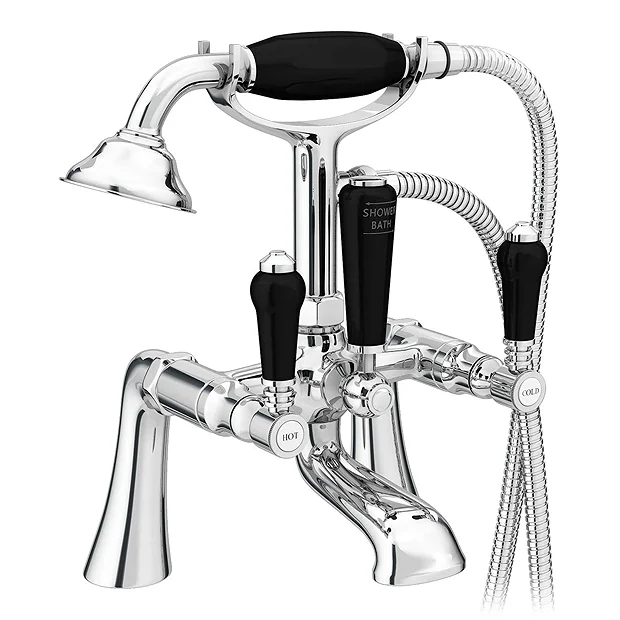 Lancaster Black Traditional Bath Shower Mixer Taps + Shower Kit 2 Lancaster Black Traditional Bath Shower Mixer Taps + Shower Kit - Image 2