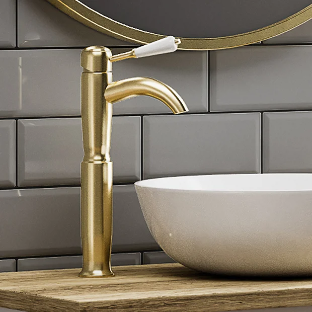 Lancaster Traditional Brushed Brass Tall Mono Basin Mixer 2 Lancaster Traditional Brushed Brass Tall Mono Basin Mixer - Image 2