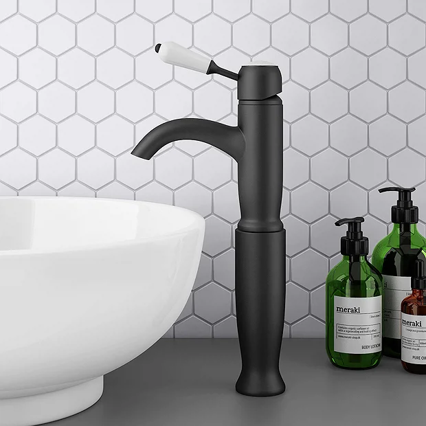 Lancaster Traditional Matt Black Tall Mono Basin Mixer Tap 2 Lancaster Traditional Matt Black Tall Mono Basin Mixer Tap - Image 2