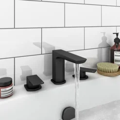 Mileto Matt Black Deck Mounted (3TH) Bath Filler Tap