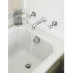 Old London - Chrome Edwardian Wall Mounted Bath Spout And Stop Taps