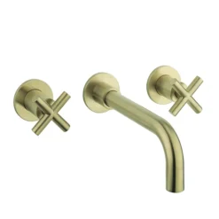 Crosswater MPRO Crosshead Brushed Brass Wall Mounted 3 Hole Set Basin Mixer