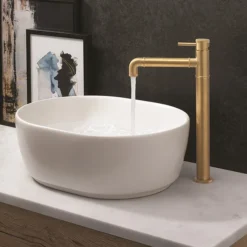 Crosswater MPRO Industrial Tall Monobloc Basin Mixer - Unlacquered Brushed Brass