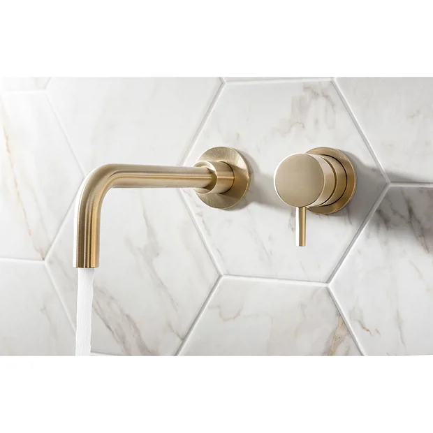 Crosswater MPRO Wall Mounted 2 Hole Set Basin Mixer - Brushed Brass 1 Crosswater MPRO Wall Mounted 2 Hole Set Basin Mixer - Brushed Brass