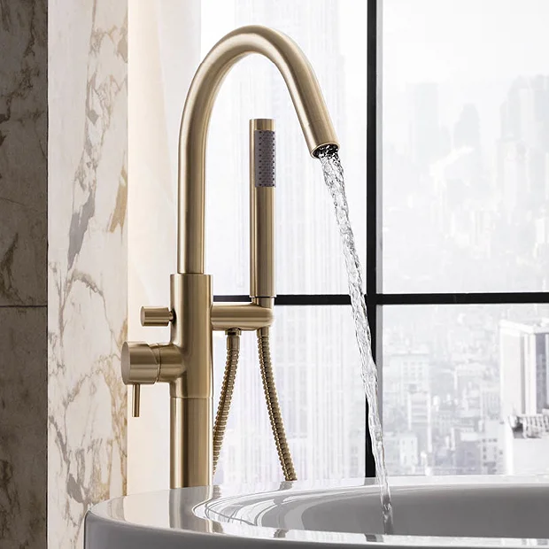 Crosswater MPRO Floor Mounted Freestanding Bath Shower Mixer - Brushed Brass 3 Crosswater MPRO Floor Mounted Freestanding Bath Shower Mixer - Brushed Brass - Image 3